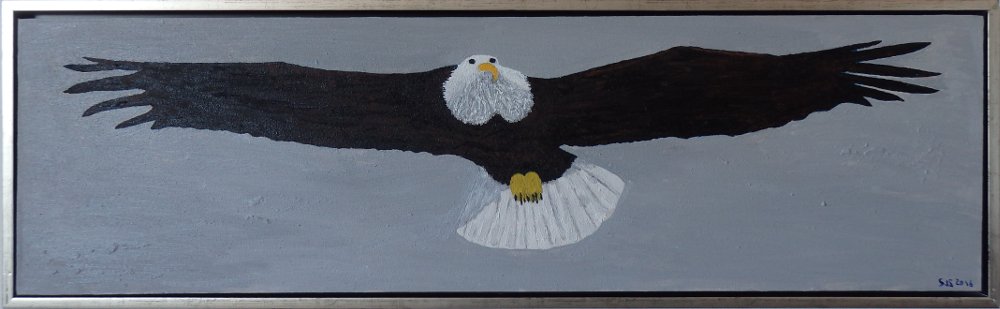 Den amerikanske ørn (hvidhovedet havørn), 2016, 40 x 125 cm, olie, 3500 kr.